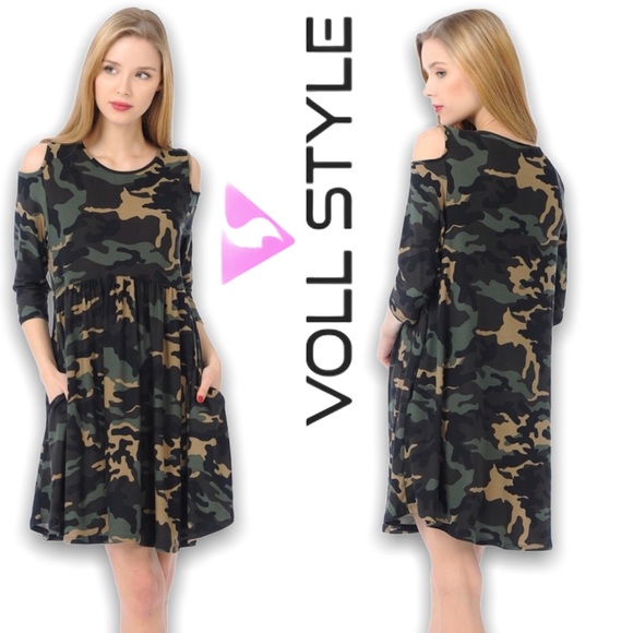 VOLL Style USA | Camo Cold Shoulder Baby Doll Tunic - Picture 2 of 10